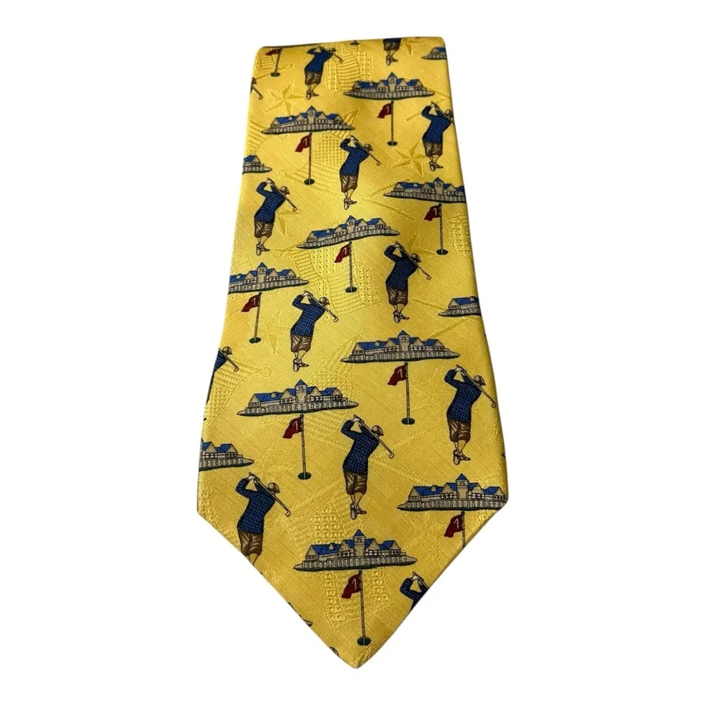Tommy Hilfiger Yellow Silk Golf Necktie Tie 60” Long 4” Wide
